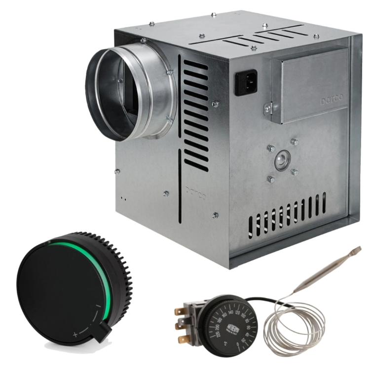 Set Ventilator Semineu Profesional 490mc - GEN II + Regulator electronic Negru Rotund + Termostat