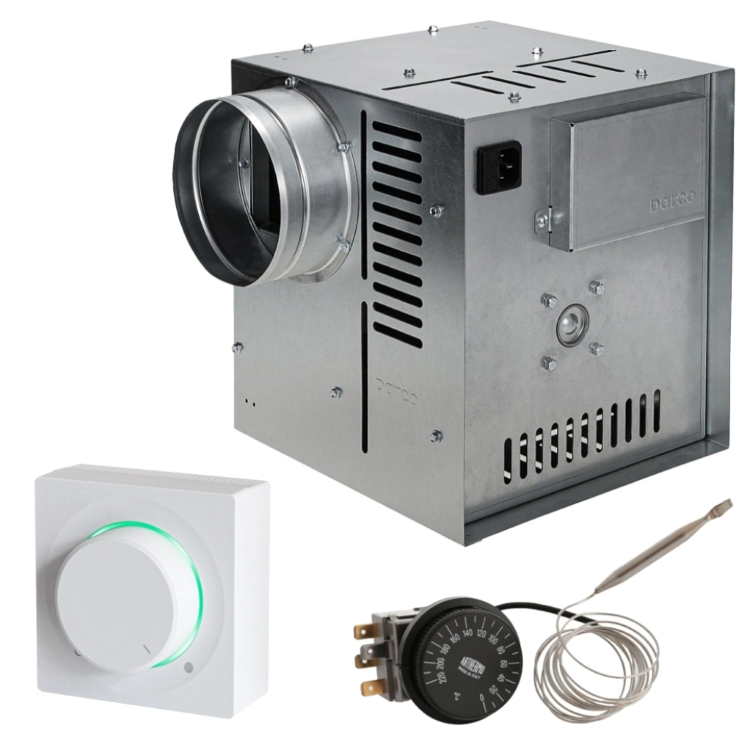 Set Ventilator Semineu Profesional 990mc - GEN II + Regulator electronic Alb Patrat + Termostat